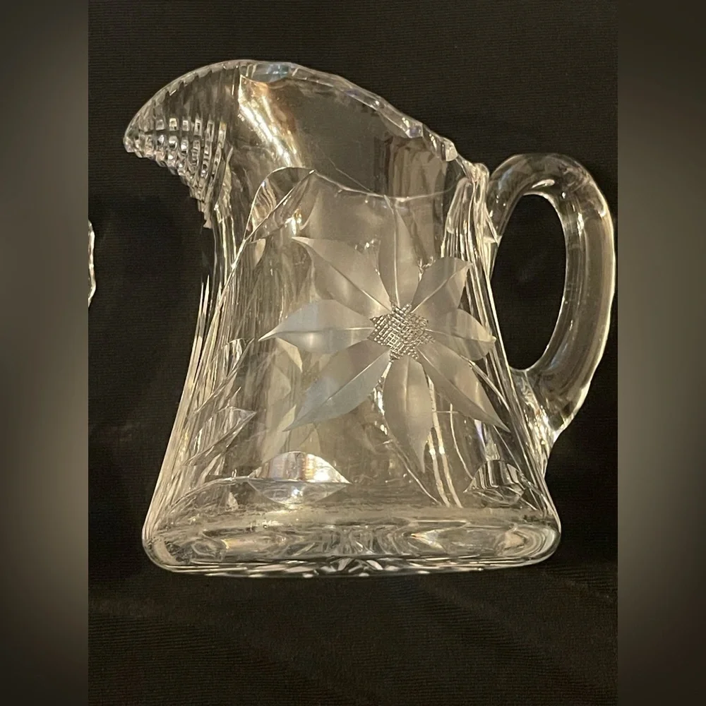 vintage‎ heavy cut glass sugar/creamer “ poinsettias pattern